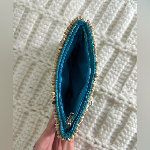 Hand beaded- mini wallet coin purse- seashellls beach- sequin- some wear- retro - Picture 3 of 8